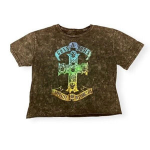 Guns N Roses Grey Cropped Band Tee- Sz Large - Distressed